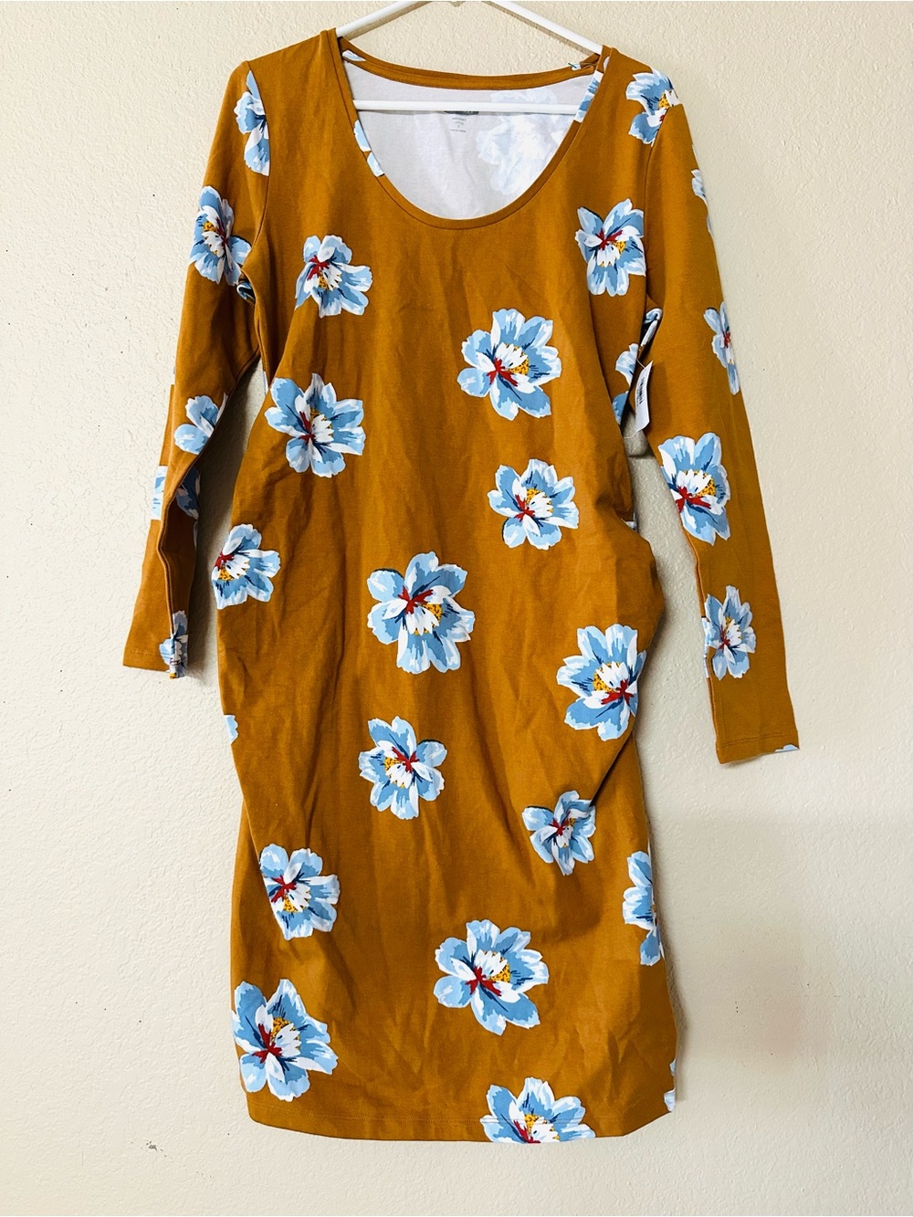 Old Navy Mustard Floral Scoop Neck maternity dress  with Blue & White Blooms